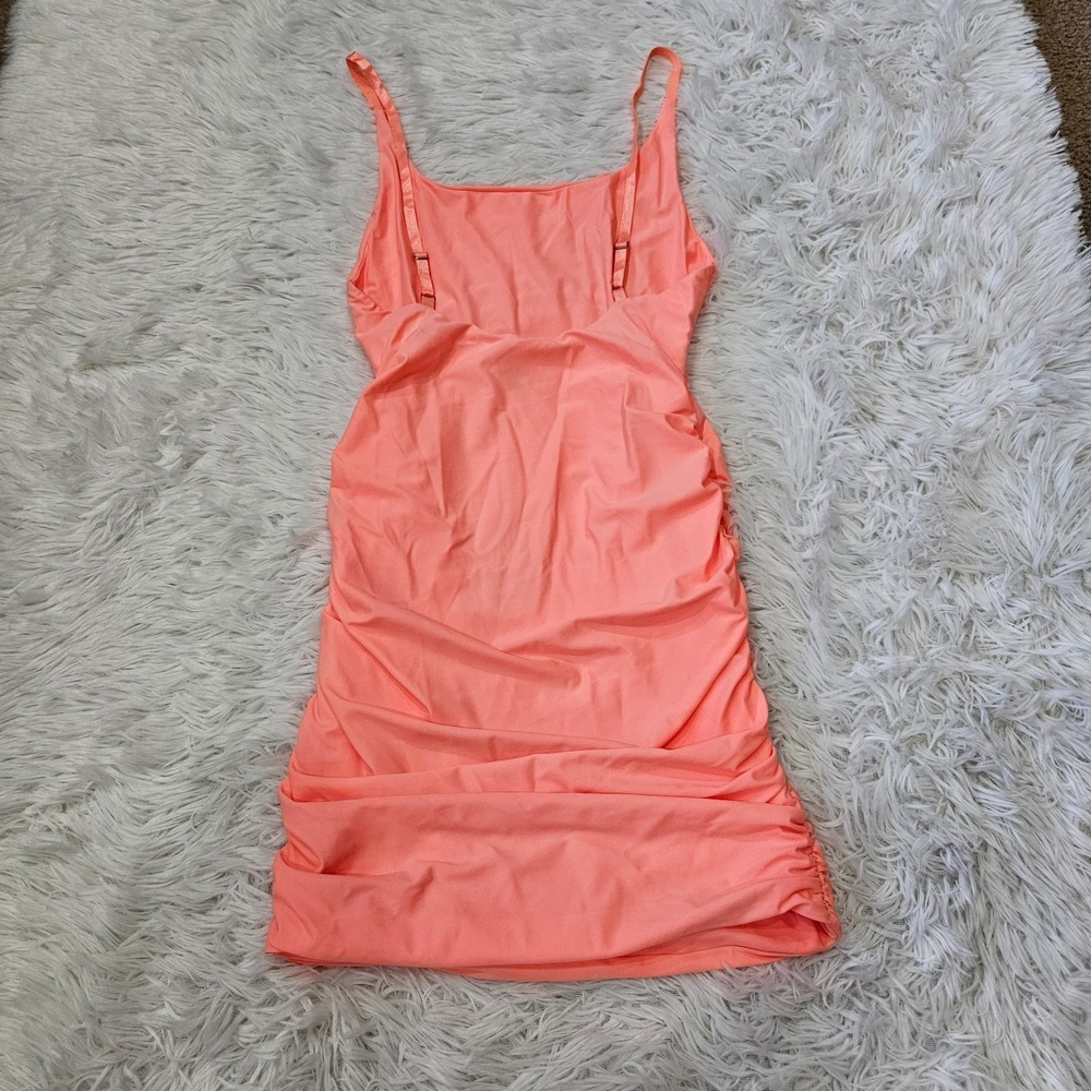 NWT Tiger Mist Bondi Neon Coral Ruched Stretchy Sexy Bodycon Mini Dress Sz M - Picture 5 of 12